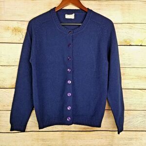 Nan Dorsey Womens Cardigan Sweater Size S Dark Blue Button Front Grandma Vintage